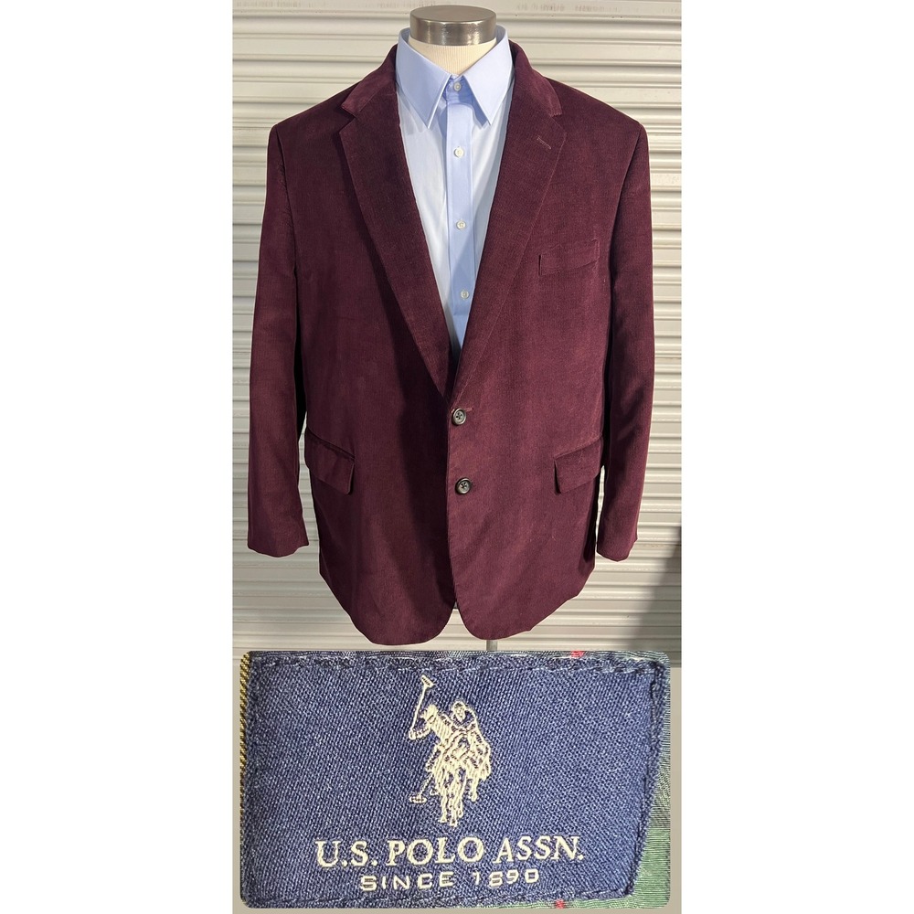 US Polo Assn Mens Burgundy Corduroy Sport Coat Blazer Size 50